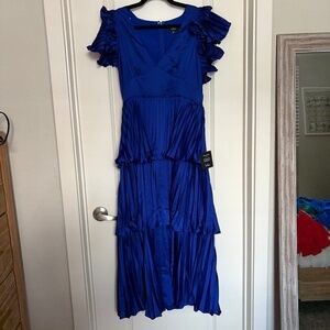 Floor length blue dress
